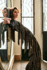 Black full fringe long sleeved lace dress - a fashion-forward statement for parties and events